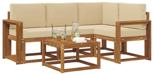 vidaXL Outdoor-Sofagarnitur mit Kissen 5 pcs Natur und Beige, Garten-Sofa-Set, Moderne Outdoormöbel, langlebige Lounge für die Terrasse, Bequeme Sitzgruppe