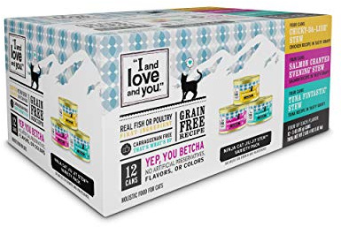 I and love and you Wet Cat Food - Ninja Cat Jiu Jit Stew Variety Pack - Chicken, Salmon, Tuna, Grain Free, Filler Free, 3oz Pack of 12 Cans