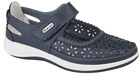 Boulevard Womens/Ladies Wide Fitting Window Back Punched Bar Shoes (7 UK) (Navy)