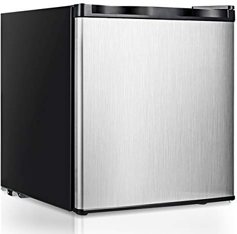 COSTWAY Compact Upright Freezer Countertop, 1.1 cu. ft. Mini Size with Reversible Stainless Steel Door and Adjustable Removable Shelves, Single Door Vertical Freezer for Home, Dorm, Office