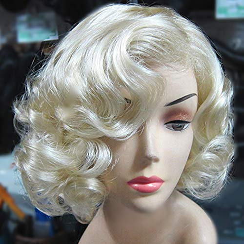 TANTAKO Vintage Kurze Hell Blonde Synthetische Perücke für Damen Halloween Cosplay und Tägliches Kostüm mit Perücke Kappe