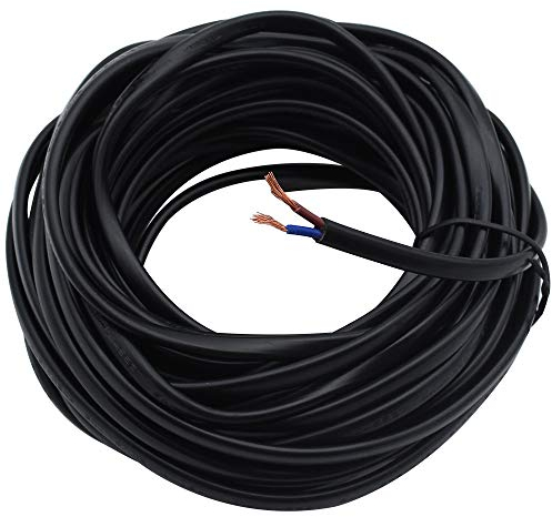 JaneYi 10 Meter Black Wire 2 Core Electrical PVC Flexible Cable 0.75mm² 5A Copper Core Flat Flex Cuttable Extension for Low-Power Household Appliances