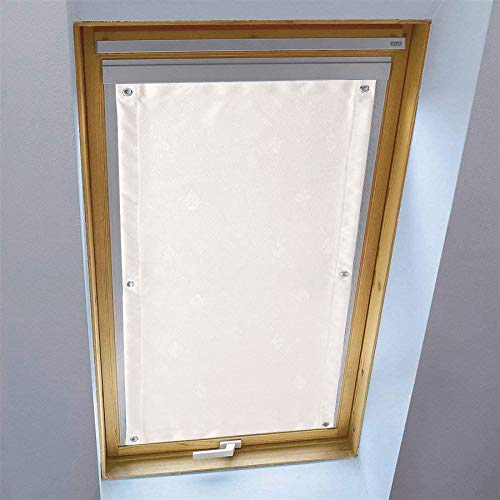 LIVEINU Dachfensterrollo für Dachfenster Verdunkelungsrollo Sonnenschutzrollo UV Schutz Thermo Rollo mit Saugnäpfe Ohne Bohren 100% Blickdicht für Reisen Autos 48x98cm Geometrisches Jacquard Beige