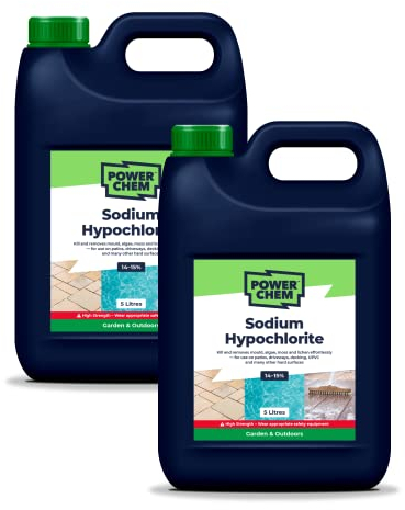 10L Sodium Hypochlorite 15% HIGH STRENGTH Patio Block Paving Driveway Cleaner Washer | Algae Weed Moss Mould Blackspot & Lichen Killer Remover | Chlorine Shock Treatment of Pools & Hot Tubs