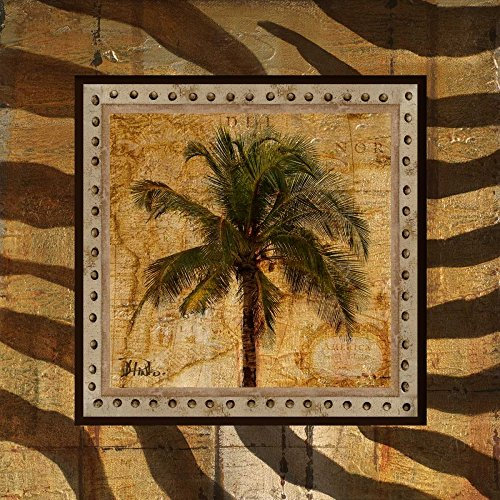 STAMPA-SU-TELA-INCORNICIATA-Pinto-Patricia-Cm_63_X_63-L'oro-in-America-I-oro-America-palma-palme-albero-Zebra-Stripes-marrone-rame-scuro-dei-viaggi-metallico-metallo-globale-Quadro-su-tela-c