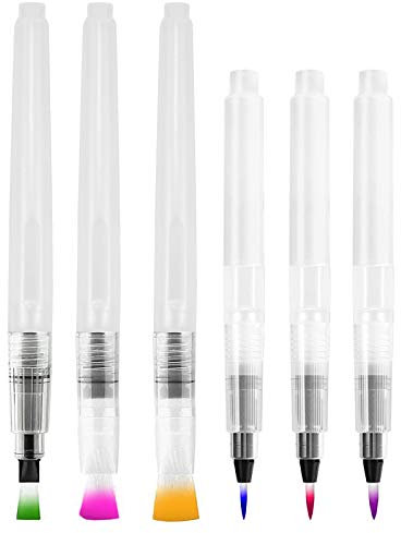 Skyzone 6PCS Watercolour Brush Pens Set,Watercolour Paint Pens with Nylon Brush Tips Water Reservoir Pen with 6 Different Size Brush for Watercolour Painting,Colour Blending