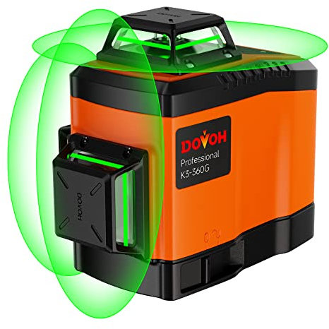 DOVOH Nivel láser 3D autonivelante, herramienta de nivelación láser de 3 planos con control remoto, soporte magnético y placa de objetivo láser, K3-360G