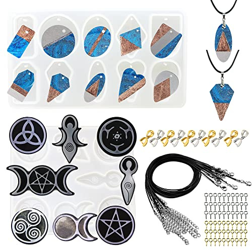 Allazone Moules en Résine de Silicone, 2 PCS Silicone Moule pour Bijoux Soleil Lune Etoile et Géométrie Moule Resine Pendentif avec Boucle Pendentif pour La Fabrication de Bijoux