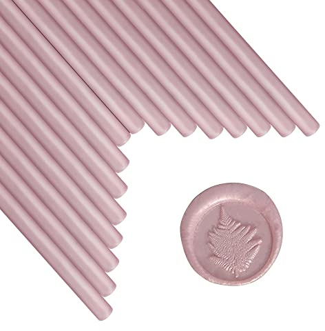 Wachssiegelstäbe, ANBOSE 16 Stück Klebepistole Siegelwachsstäbe für Wachssiegelstempel, Perlmutt Rosa Wachssiegelstäbe für 0,44-Zoll-Klebepistole, für Hochzeitseinladungen, Karten, Umschläge