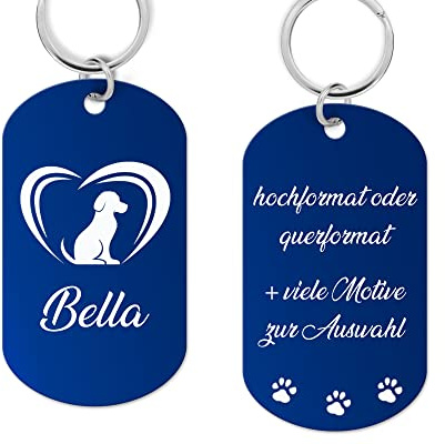 Aluminium Hundemarke Schild mit Gravur - Hundemarke personalisiert mit hochwertiger Lasergravur, Adressanhänger Hund personalisiert für Hunde oder Katzen (dunkelblau), 49x29x1 mm, PIU-HM-SCH-01