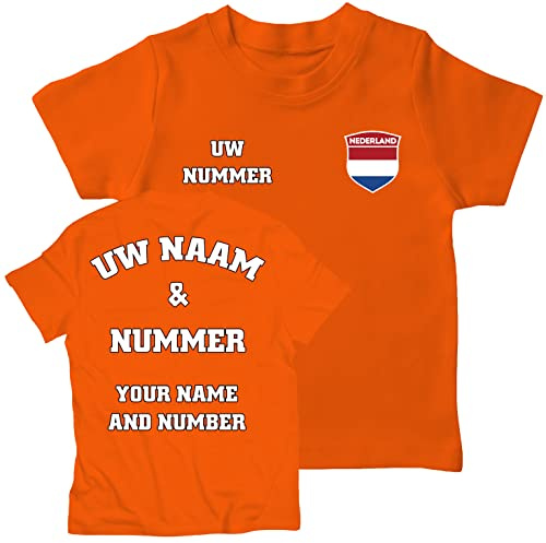 lepni.me T-shirt för barn Nederländerna Fotbollströja Ditt Namn och Nummer - Holland Flagga Badge Personlig Jersey Retro Anpassad Topp Världsmästerskap 2022 Fans av EM (12-13 år Orange Flerfärgad)