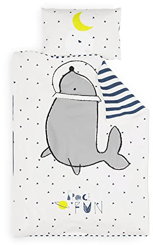 SLEEPWISE Juego de ropa de cama infantil de 140 x 200 cm, certificado Öko-Tex, 2 piezas, funda de almohada 65 x 65 cm, microfibra extrasuave, juego de ropa de cama infantil con cremallera, Space Fun