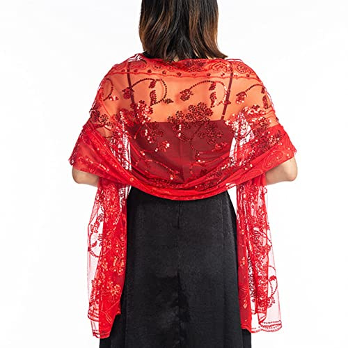 GIBZ Damen Bestickt Glitzer Schal Dünn Vintage Floral Stola | Wraps mit Pailletten Dünn für Hochzeit Abendkleider