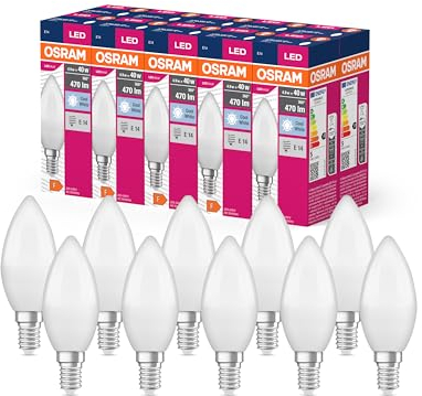OSRAM LED Star Value Classic B40 LED Lampe für E14 Sockel, Kerzenform, FR, 470 Lumen, kaltweiß (4000K), Ersatz für herkömmliche 40W Glühbirnen, nicht dimmbar, 10er-Pack