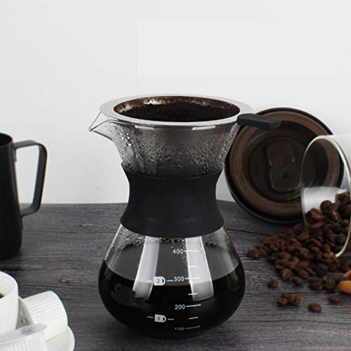 Gavigain Coffee Pot pour Over + Cafetière Goutte à Goutte Manuelle, Pot en Verre avec Filtre en Acier Inoxydable
