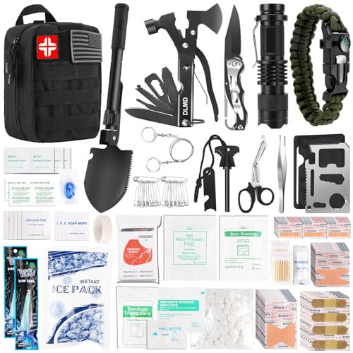 DLMD 320-teiliges Überlebens-Kits, Erste-Hilfe-Set, Geschenke für Männer, Weihnachten, Vater, Überlebensausrüstung und Ausrüstung mit taktischer Molle-Tasche für Auto, Camping, Wandern,