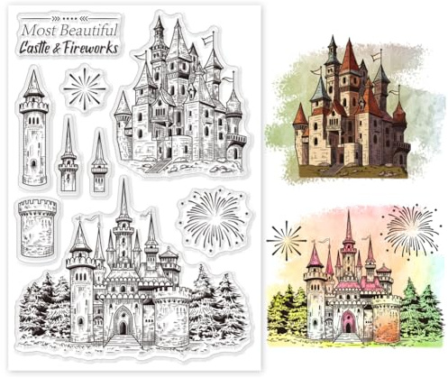 GLOBLELAND Retro Schloss Silikonstempel Feuerwerk Transparente Stempel Segen Worte Klare Stamps Für Karten Herstellung DIY Scrapbooking Basteln