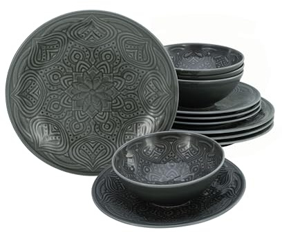CreaTable, 21626, serie Orient Mandala, 12-delat porslinsset, tallriksset av porslin, diskmaskins- och mikrovågsugnssäker, tillverkad i Europa