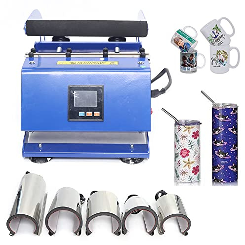 Tassenpresse Maschine, 600W 200 ℃ Mug Sublimationspresse, 6 in 1 Tassen Presse Becher, Heißpresse Hitzepresse Tassenpresse Bedrucken, mit 6 Untersetzer DIY