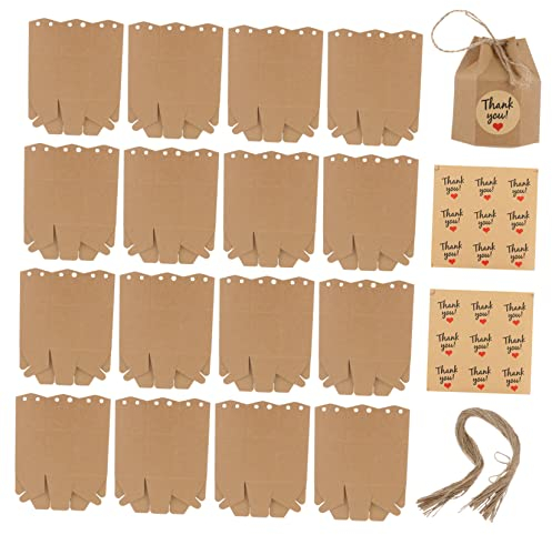 Healeved 50stücke Kraftpapier Süßigkeitenboxen Mit Seil Und Aufklebern Sechseckige Geschenkverpackung Für Hochzeiten Geburtstagsfeiern Und Feste Für Kleine Und Leckereien