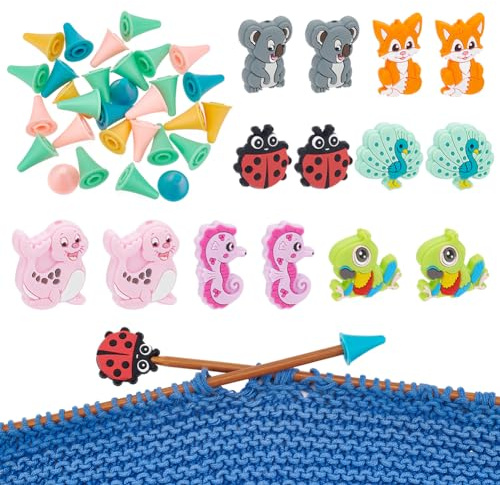 NBEADS 44 Stk. Stricken Nadel Stopper, Tierform Stricken Nadelspitze Protektoren Gummi Kegel Nadelspitze Stopper Stitch Stopper Strickzubehör Zubehör für DIY und Handgemachte Handarbeiten