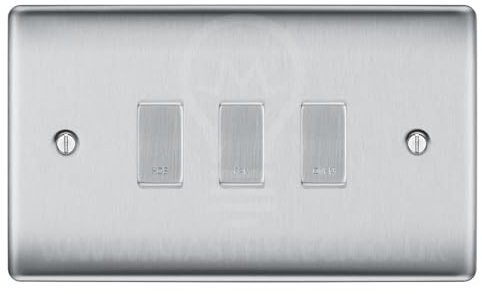 BG NBS3GA Brushed Steel 3 Gang Engraved Custom Labelled Appliance Grid Switch