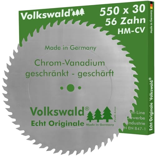 Volkswald ® Sägeblatt CV 550 x 30 mm Z= 56 geschränkt Tischkreissägen Wippkreissägen und Formatkreissägen geschärft Brennholz CV Chrom - Vanadium, CS Chrom - Stahl KV