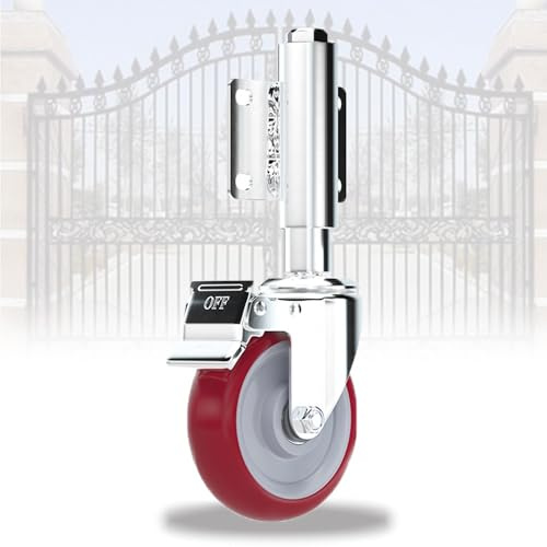 IMUNKT Federbelastete Torrollen 70/100mm Schwerlastrollen Torrolle Für Holztore, Zäune Und Gartentor Drehbare Torrollen Mit Bremse Polyurethan-Torräder (Rot)(4in)