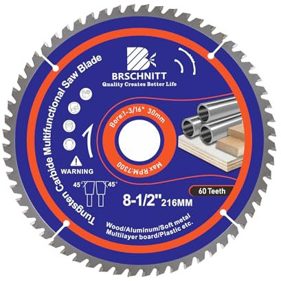 BRSCHNITT 60T Kreissägeblatt 216x30/15.875MM - Multi Sägeblatt für Holz, Metall & Alu kompatibel mit Tauchsäge & Kreissäge