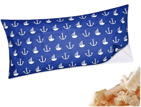 Heubergshop Zirbenkissen 40x80cm mit Inlett - Gefüllt mit Zirben - Anker, Schiffe, Dunkelblau, Weiß - Kissen mit Zirbenflocken/Zirbenspäne, Reißverschluss (Zirbe-520/1-40x80-Inlett)