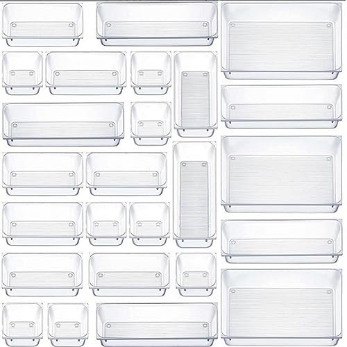 Pangutiandi 25er Set Schubladen Organizer Schubladen Ordnungssystem 4 Größe Schminktisch Kosmetik Variabel Schubladen-Einteiler Trennsystem Aufbewahrungsboxen für Küche Büro Bad Schreibtisch Makeup