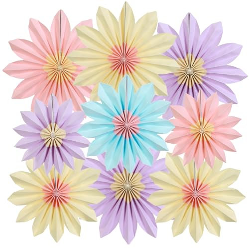 PAPER JAZZ Sunflower Party Decorations Pastel Paper Fans Party Decor Summer Beige Spring Decoration, Blue Pink Hanging Purple Flower Garland Sunflower Wall Decorations for Tea,Garden,Fairy Party.