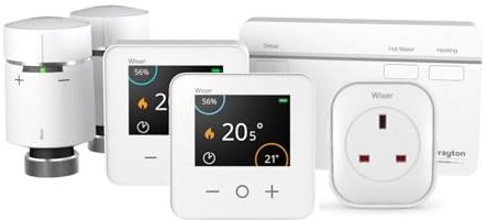 Drayton Wiser Smart Thermostat Kit 3 with 2 TRVs & Smart Plug - Complete Heating & Hot Water Control - Compatible with Boilers, White