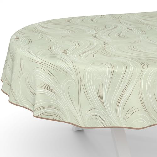 ANRO Wachstuchtischdecke Wachstischdecke Wachstuch Tischdecke abwaschbar Gartentischdecke Abstrakt Grün Oval 160x140cm mit Saum (Eingefasst)