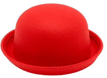 HIQIU Herren Klassische Roll-up Bowler Top Hut, Damen Filzhut Bowler Hut Massive Derby Jazz Fedora Hüte (DE/NL/SE/PL, Alphanumerisch, Einheitsgröße, M, Erwachsene# Rot)