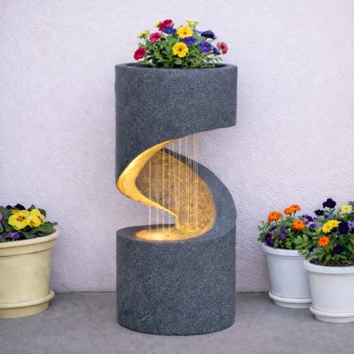Festive Lights Fontaine Solaire à LED 61,5cm avec bac à Plantes - Alimentée par énergie Solaire et USB, Fontaine Solaire d'intérieur et d'extérieur Fontaine Solaire d'extérieur Jeu d'eau Jardin
