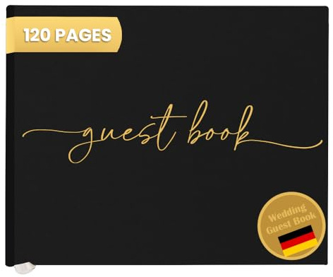 Plantvibes Libro degli Ospiti 120 Pagine Versione Inglese, Carta Spessa, Non Spinge, Stile Vintage, con Titolo Dorato, Ideale per Matrimoni, Anniversari, Compleanni