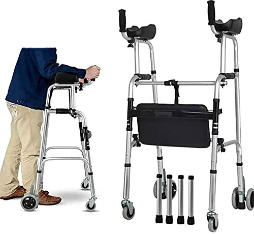Gehhilfen Für Behinderte Menschen Rollator mit Rädern, Gehgestell, zusammenklappbar, 4 Räder, gepolsterte Armlehnen, höhenverstellbar, für Senioren, ältere Menschen mit Behinderung