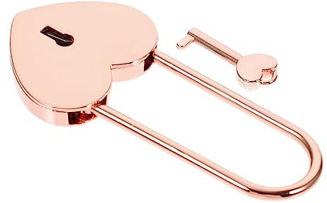HOMOCONO Petit Cadenas Cœur Avec Clé Cadenas Décoratif Long Rose Doré Pour Boîte à Bijoux à Dos Journaux Et Valises Serrure Romantique Pour Couple Et Cadeau Amour