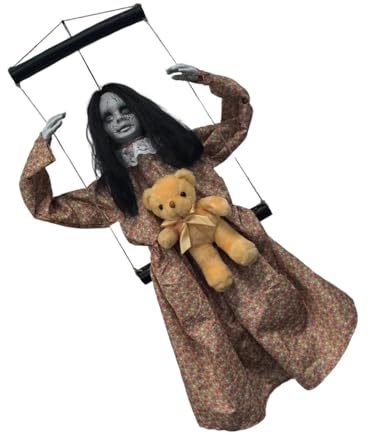 Gruselige Halloween-Dekorationen, geräuschaktivierte schwingende Geisterpuppe mit beleuchtetem Auge für Garten, Hof, Innen- und Außenbereich, geräuschaktiviert, gruselige Halloween-Dekoration