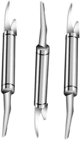Cabilock 1 Jeu Outil Professionnel Acier Inoxydable Éplucheur Crevettes Double Tête Nettoyeur Crevettes Portable Pour Poisson Et Gambas Et Facile Dutilisation 3 Pièces