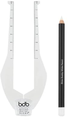 Billion Dollar Brows Brow Buddy Kit - Patented Symmetrical Eyebrow Shaping Tool and Contouring Stencil - Professional Brow Mapping Set with White Pencil for Tweezing, Waxing and Threading - 2 Pieces