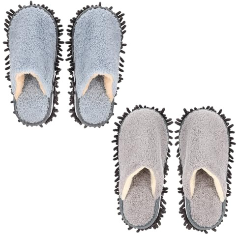 KOMBIUDA 2paires Pantoufles de Balayage Pratiques et Réutilisables pour Nettoyage Maison Chaussures de Balai Lavables et Antidérapantes pour Sols et Carrelage