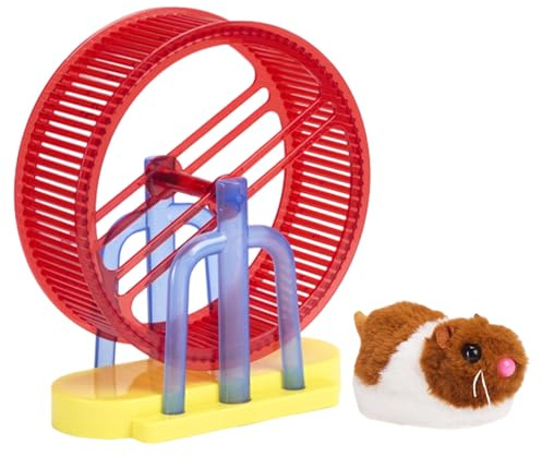 FANGZ Plush Hamster Pet Toy with Wheel Runner, Battery Powered Rabbit Hamster Running Wheel Toys for Kids