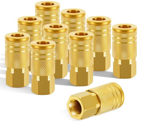 SHENLIU 10 Pack 1/4 Inch Air Hose fittings, Brass NTP Female Industrial Coupler, 1/4'' Air Line Quick Connect Fittings for Auto Shop, Compressor Hose Repair Kit, 1/4 Inch NTP Coupler