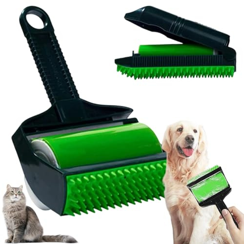 Wiederverwendbarer 3in1 Haustier Haarroller, Tierbedarf Plus Tierhaarentferner, Fusselrolle Abwaschbar, Haare Mühelos Entfernen, Für Tierhaare Autositze, Teppiche, Kleidung (Grün)