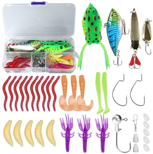 Bcautay Juego de 40 cebos de pesca con caja de cebo para lucio, accesorios de pesca, lucioperca, trucha, perca, accesorios de pesca, mixtos, peces de goma, spinner, popper, jigheads
