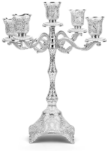 5-armige Kerzenleuchter aus Metall, 31 cm hohe Kerzenhalter, Kerzenhalter aus Metall, Retro-Kerzenleuchter als Tischdekoration für Partys, Zuhause und Hochzeiten
