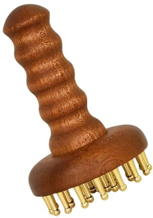 Lanmijia Pettine in rame da massaggio cranico | Strumento massaggio Gua Sha corpo cuoio capelluto con manico legno - Dispositivo per Sollievo Muscolare delle Gambe - per adulti, testa, collo, spalle,