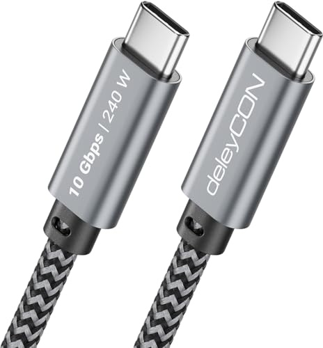 deleyCON 1m 240W Cable USB-C 10 Gbps (USB 3.2 Gen2) PD 3.1 Carga Datos 4K@60Hz para Cargador iPhone 17 16 15 Pro Max Air Galaxy A16 A26 A56 S26 S25 S24 iPad SSD HDD MacBook PS5